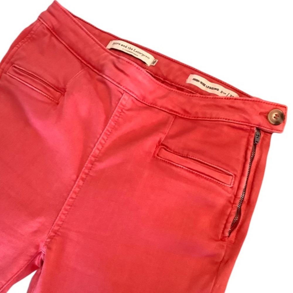 ANTHROPOLOGIE "PILCRO AND THE LETTERPRESS" HIGH-WAISTED CORAL CROPPED LEGGINS
